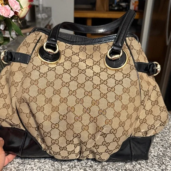 Gucci Full Moon Tote Tan and Black Monogram Shoulder Bag - Picture 10 of 10